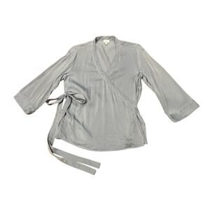 Women' s UK 12 / US M LINEA Sleep Satin Wrap blouse 3/4 sleeve Silver Luxury